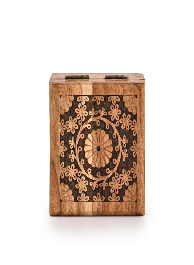 BHAVATU Jewelry Boxes Acacia Wood Wooden Box -Decorative Vintage Storage Box - Antique for Keepsakes, Father's Day, Mother's Day, Anniversaries (4" x 4" x 2.5") - Image 2